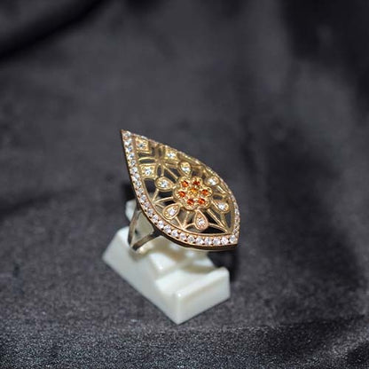 6 Carat Gold Plated Citrine Floral Teardrop Ring