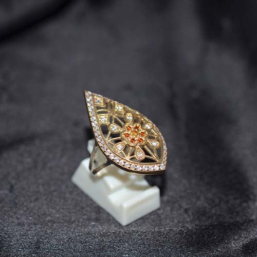 6 Carat Gold Plated Citrine Floral Teardrop Ring