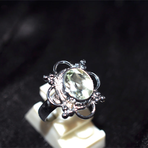925 Sterling Silver Green Amethyst Crown Setting Turkish Ring