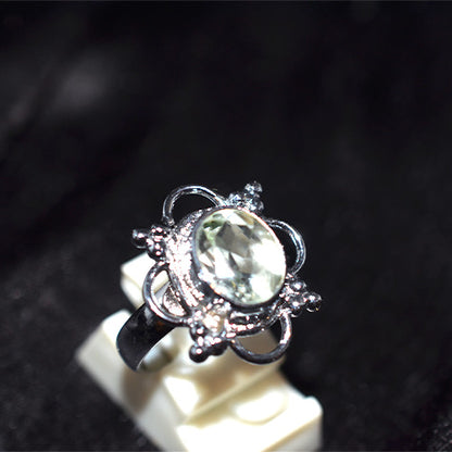 925 Sterling Silver Green Amethyst Crown Setting Turkish Ring