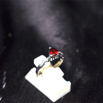 925 Sterling Silver Turkish Red Garnet Heart Ring