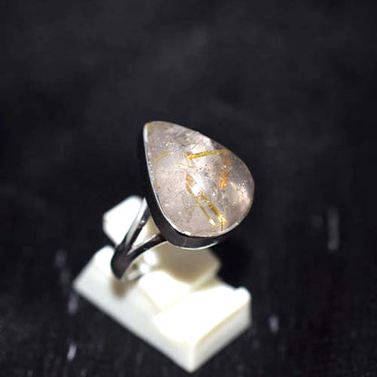 925 Sterling Silver Golden Rutilated Quartz Teardrop Ring