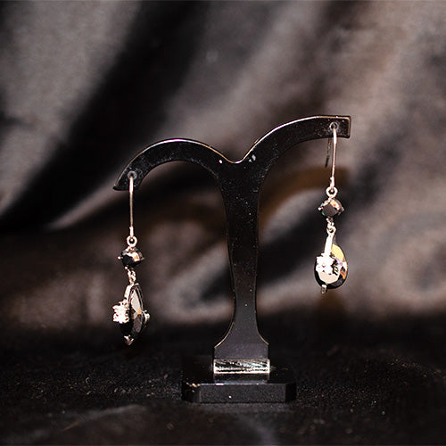 925 Sterling Silver Ornate Black Faceted Crystal Drop Earrings