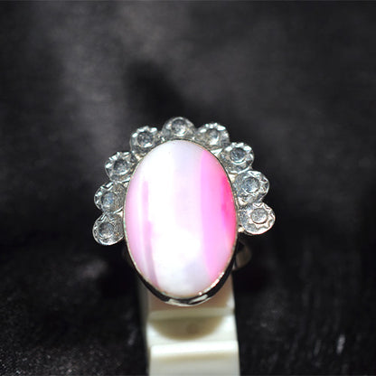 925 Sterling Silver Banded Pink Agate Ring with Fan Setting