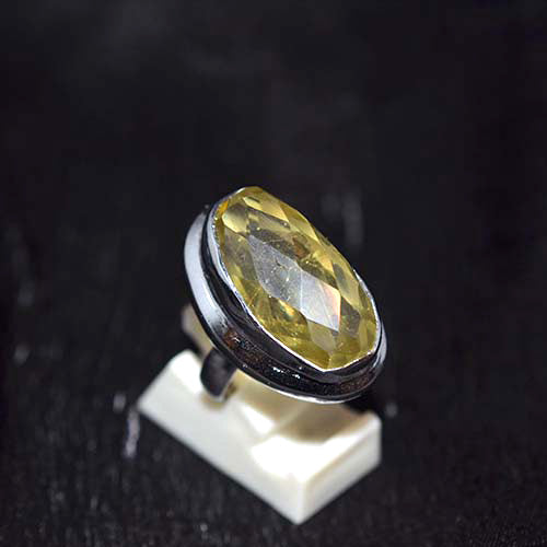 925 Sterling Silver Faceted Lemon Quartz Oval Ring