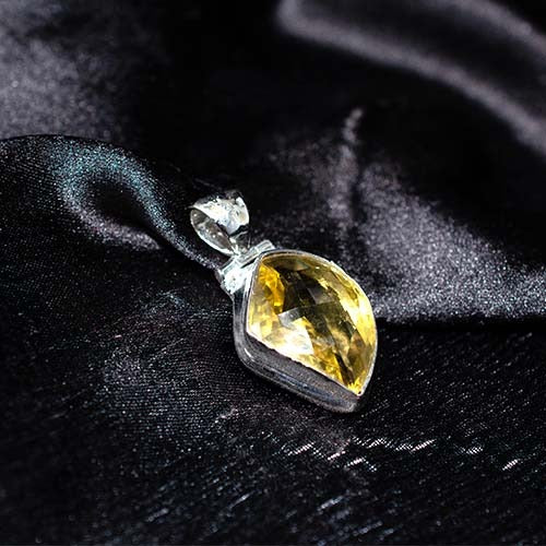 925 Sterling Silver Lemon Quartz Faceted Teardrop Pendant
