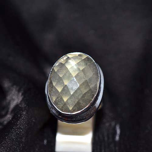 925 Sterling Silver Oval Lemon Quartz Textured Bezel Ring