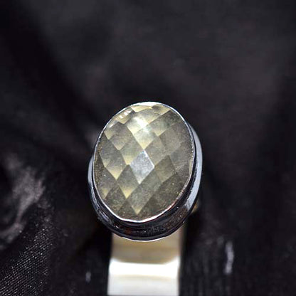 925 Sterling Silver Oval Lemon Quartz Textured Bezel Ring