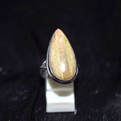 925 Sterling Silver Banded Picture Jasper Marquise Ring
