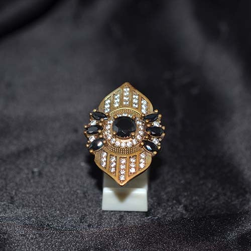 6 Carat Gold Plated Black Onyx Marquise Shield Ring