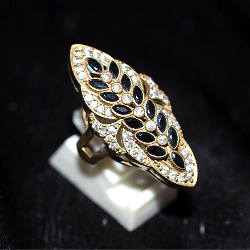6 Carat Gold Plated Black Onyx Floral Marquise Ring