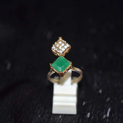 6 Carat Gold Plated Green Square Duo Motif Ring