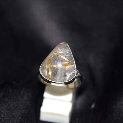 925 Sterling Silver Golden Rutilated Quartz Teardrop Ring
