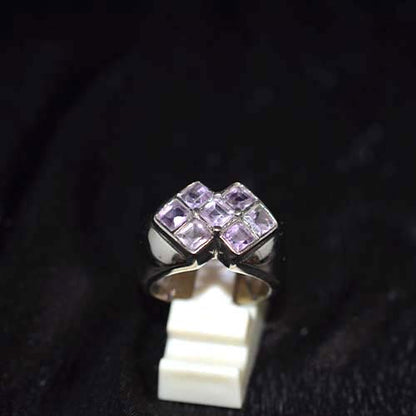 925 Sterling Silver Light Purple Gemstone Square Cluster Ring