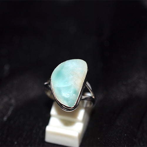 925 Sterling Silver Larimar Freeform Shield Ring