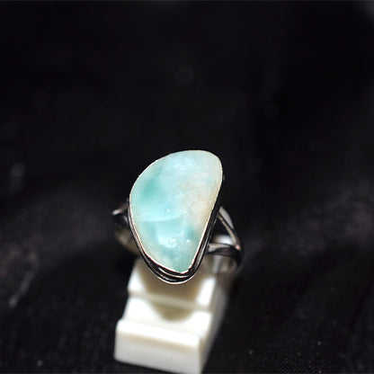 925 Sterling Silver Larimar Freeform Shield Ring
