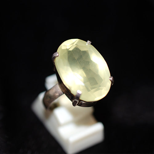 925 Sterling Silver Pale Lemon Quartz Oval High Prong Ring