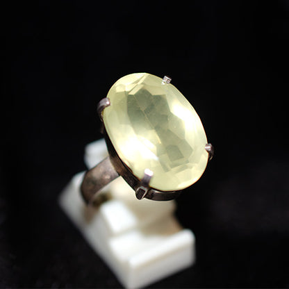 925 Sterling Silver Pale Lemon Quartz Oval High Prong Ring