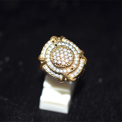 6 Carat Gold Plated Turkish White CZ Floral Motif Ring
