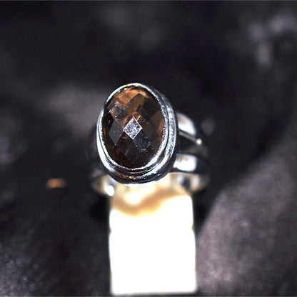 925 Sterling Silver Oval Smoky Quartz Triple Band Ring