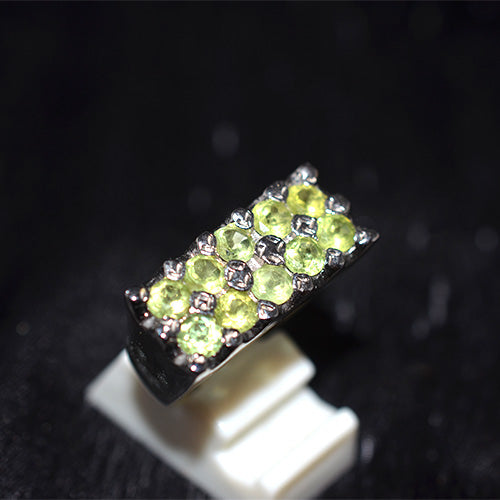 925 Sterling Silver Double Row Peridot Pave Band Ring