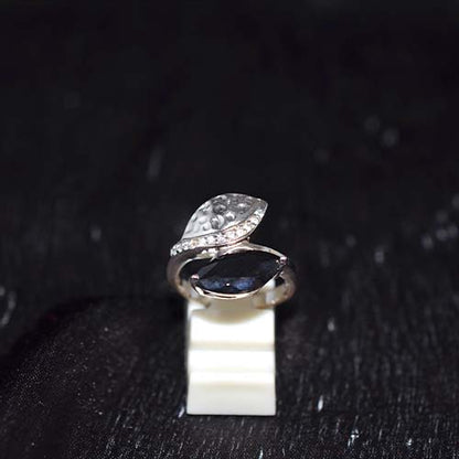 925 Sterling Silver Black and White Marquise Bypass Ring
