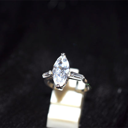 925 Sterling Silver White CZ Marquise Solitaire Ring