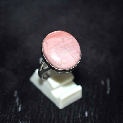 925 Sterling Silver Pink Jasper Oval Ring