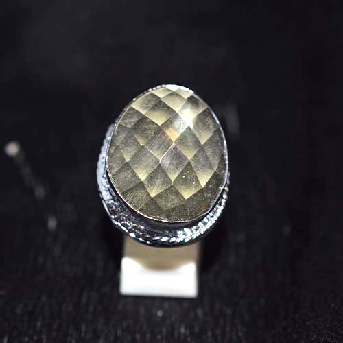 925 Sterling Silver Round Checkerboard Lemon Quartz Halo Ring