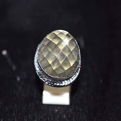 925 Sterling Silver Round Checkerboard Lemon Quartz Halo Ring