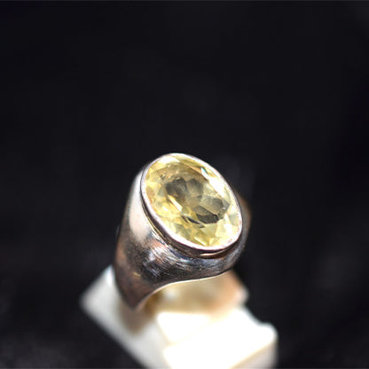 925 Sterling Silver Oval Lemon Quartz Wide Band Ring