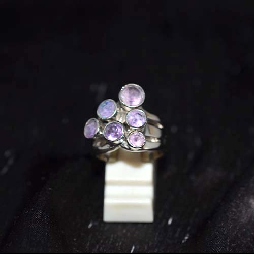 925 Sterling Silver Light Purple Gemstone Seven Stone Cluster Ring