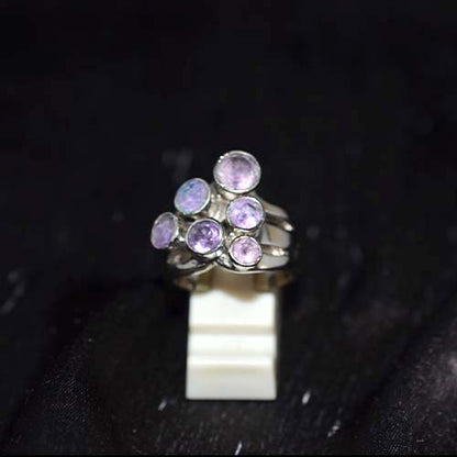 925 Sterling Silver Light Purple Gemstone Seven Stone Cluster Ring