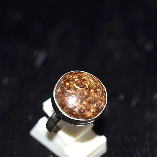 925 Sterling Silver Bronzite Round Ring