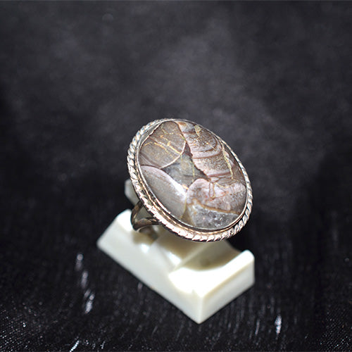 925 Sterling Silver Oval Brecciated Jasper Ring with Rope Bezel