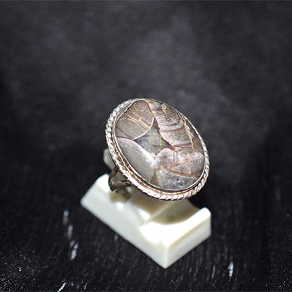 925 Sterling Silver Oval Brecciated Jasper Ring with Rope Bezel
