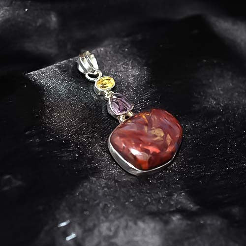 925 Sterling Silver Mookaite Jasper Multi-Stone Pendant