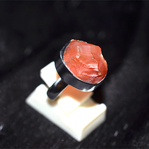 925 Sterling Silver Raw Carnelian Gemstone Ring