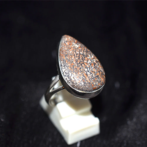 925 Sterling Silver Dinosaur Bone Elongated Teardrop Ring