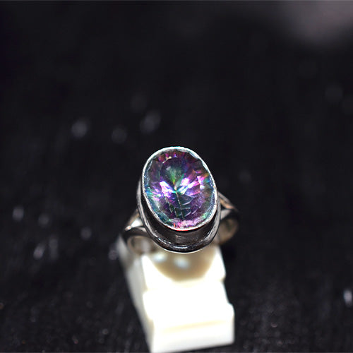 925 Sterling Silver Oval Mystic Topaz Split Shank Ring