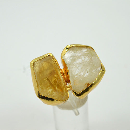 6 Carat Gold Plated Raw Quartz and Citrine Open Setting Ring