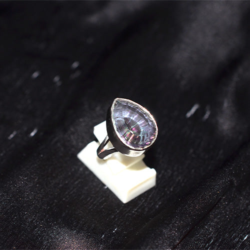 925 Sterling Silver Turkish Mystic Topaz Pear Shape Ring