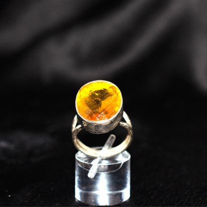 925 Sterling Silver Oval Amber Faceted Ring