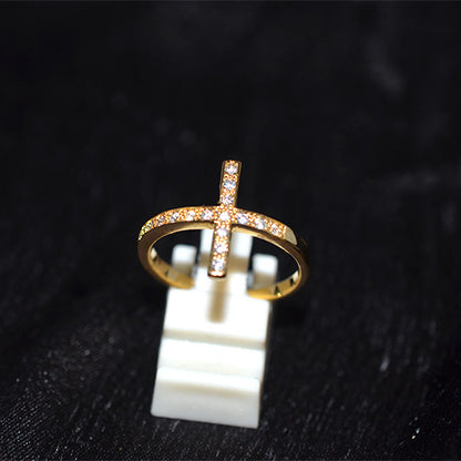 6 Carat Gold Plated Pave Cubic Zirconia Sideways Cross Ring
