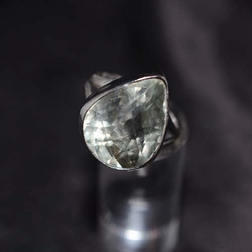 925 Sterling Silver Green Amethyst Pear Ring