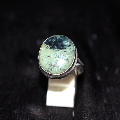 925 Sterling Silver Green Scenic Jasper Oval Ring