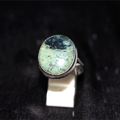 925 Sterling Silver Green Scenic Jasper Oval Ring