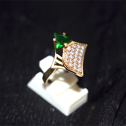 6 Carat Gold Plated Turkish Trillion Emerald Pave Fan Ring