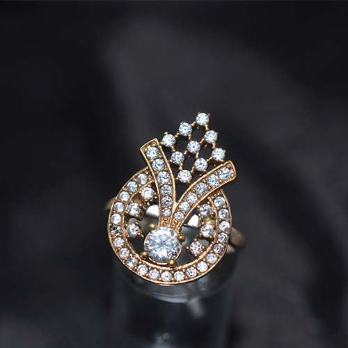 6 Carat Gold Plated White Crystal Art Deco Statement Ring