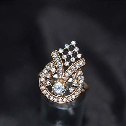 6 Carat Gold Plated White Crystal Art Deco Statement Ring